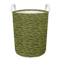 Green Tiger Stripe Camo Pattern Print Round Laundry Basket