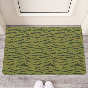 Green Tiger Stripe Camo Pattern Print Rubber Doormat