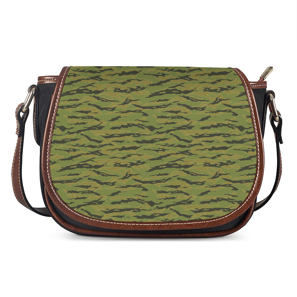 Green Tiger Stripe Camo Pattern Print Saddle Bag