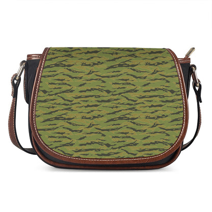 Green Tiger Stripe Camo Pattern Print Saddle Bag