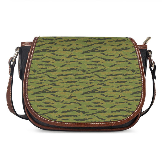 Green Tiger Stripe Camo Pattern Print Saddle Bag