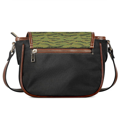 Green Tiger Stripe Camo Pattern Print Saddle Bag