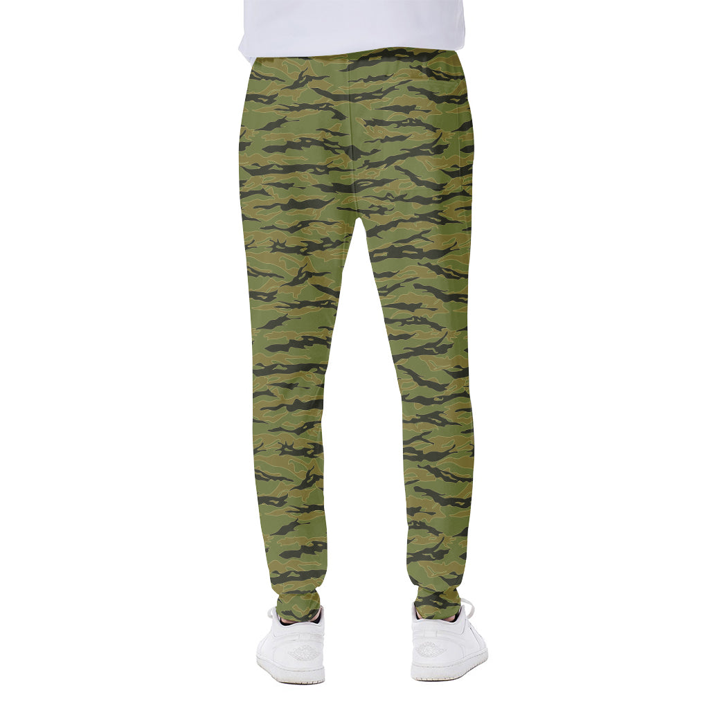 Green Tiger Stripe Camo Pattern Print Scuba Joggers