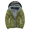Green Tiger Stripe Camo Pattern Print Sherpa Lined Zip Up Hoodie