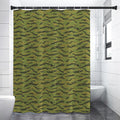 Green Tiger Stripe Camo Pattern Print Shower Curtain