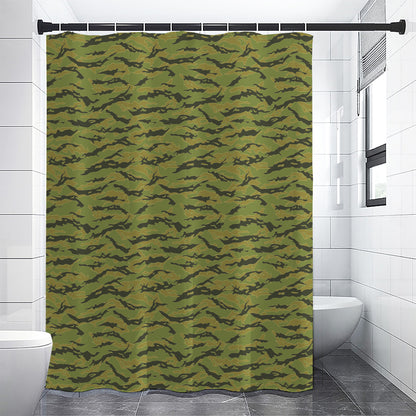 Green Tiger Stripe Camo Pattern Print Shower Curtain