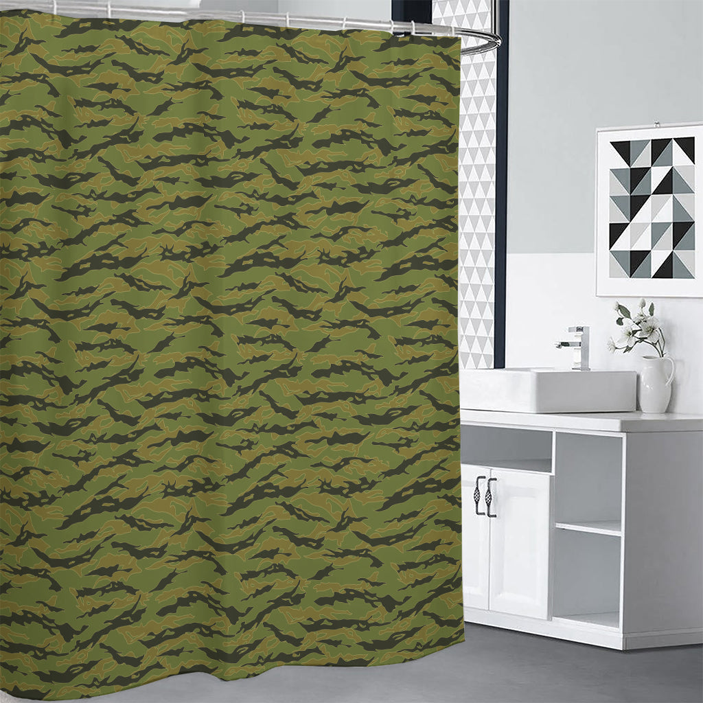 Green Tiger Stripe Camo Pattern Print Shower Curtain