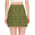 Green Tiger Stripe Camo Pattern Print Side Slit Mini Skirt