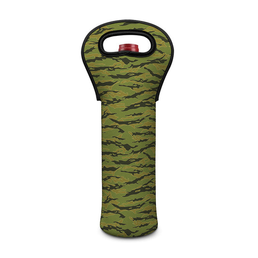 Green Tiger Stripe Camo Pattern Print Single Neoprene Wine Tote