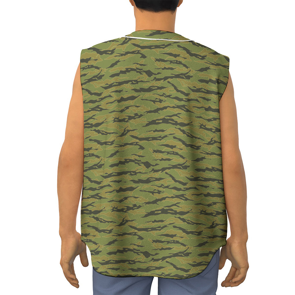 Green Tiger Stripe Camo Pattern Print Sleeveless Baseball Jersey
