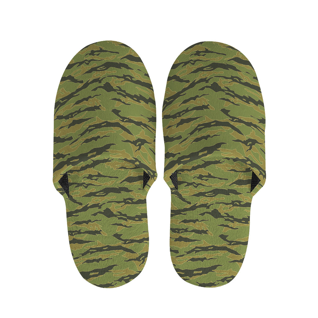 Green Tiger Stripe Camo Pattern Print Slippers