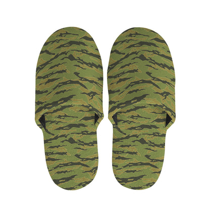 Green Tiger Stripe Camo Pattern Print Slippers