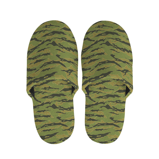 Green Tiger Stripe Camo Pattern Print Slippers