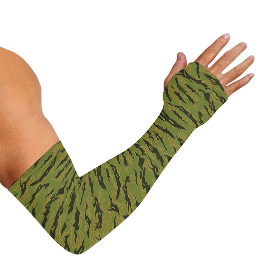 Green Tiger Stripe Camo Pattern Print Sun Protection Arm Sleeves