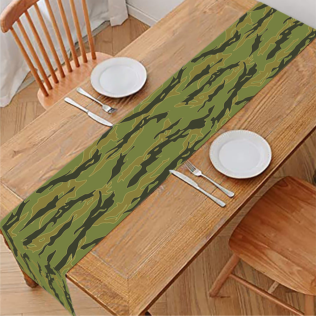 Green Tiger Stripe Camo Pattern Print Table Runner