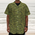 Green Tiger Stripe Camo Pattern Print Textured Short Sleeve Shirt