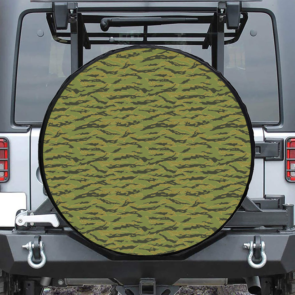 Green Tiger Stripe Camo Pattern Print Tire Cover