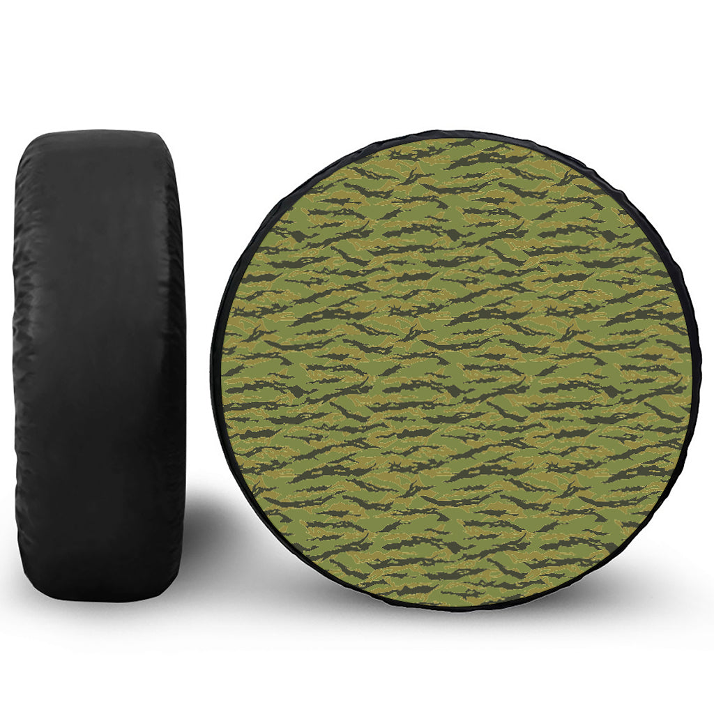 Green Tiger Stripe Camo Pattern Print Tire Cover
