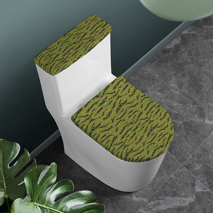 Green Tiger Stripe Camo Pattern Print Toilet Lid And Tank Cover Set