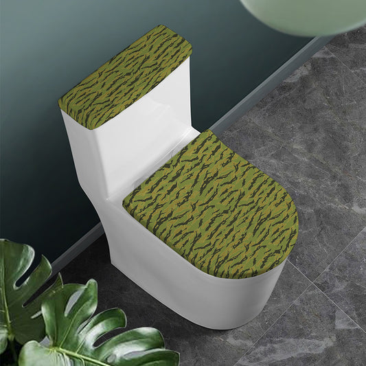 Green Tiger Stripe Camo Pattern Print Toilet Lid And Tank Cover Set