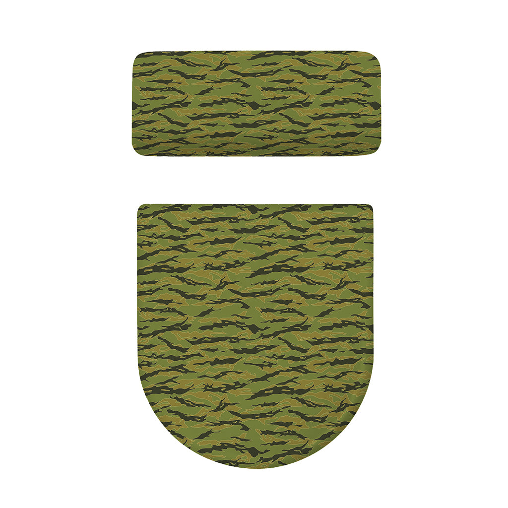 Green Tiger Stripe Camo Pattern Print Toilet Lid And Tank Cover Set