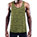 Green Tiger Stripe Camo Pattern Print Men's Workout Tank Top