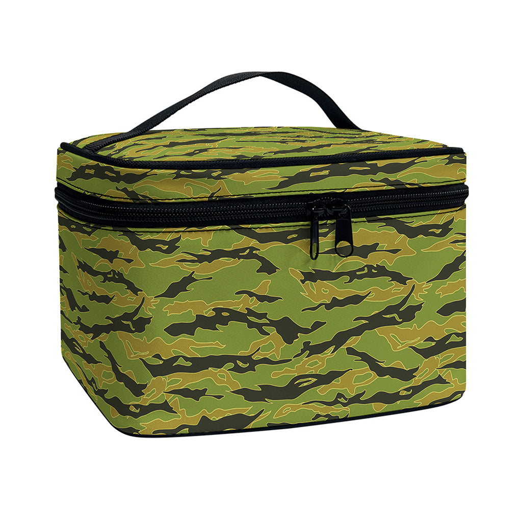 Green Tiger Stripe Camo Pattern Print Travel Makeup Bag