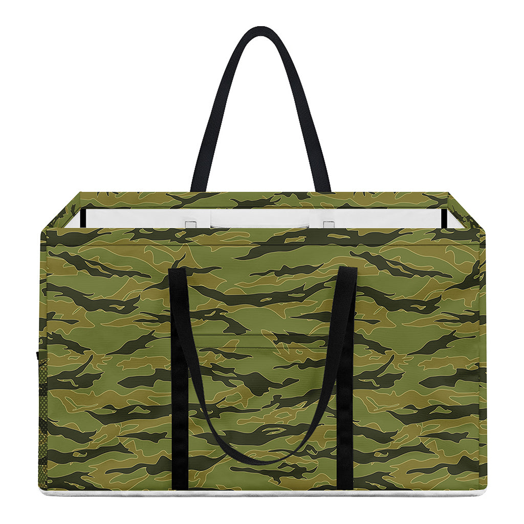 Green Tiger Stripe Camo Pattern Print Utility Tote Bag
