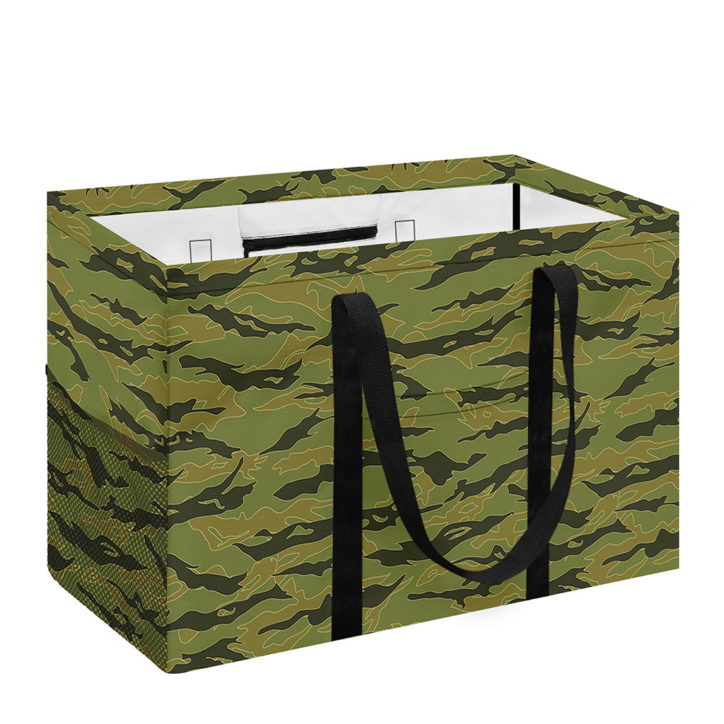 Green Tiger Stripe Camo Pattern Print Utility Tote Bag
