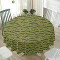 Green Tiger Stripe Camo Pattern Print Waterproof Round Tablecloth