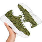 Green Tiger Stripe Camo Pattern Print White Chunky Shoes