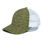 Green Tiger Stripe Camo Pattern Print White Mesh Trucker Cap