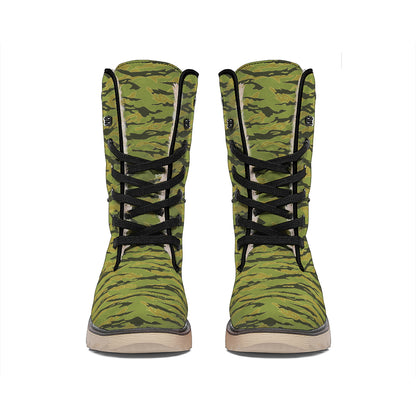 Green Tiger Stripe Camo Pattern Print Winter Boots