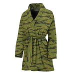 Green Tiger Stripe Camo Pattern Print Women's Bathrobe