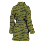 Green Tiger Stripe Camo Pattern Print Women's Bathrobe