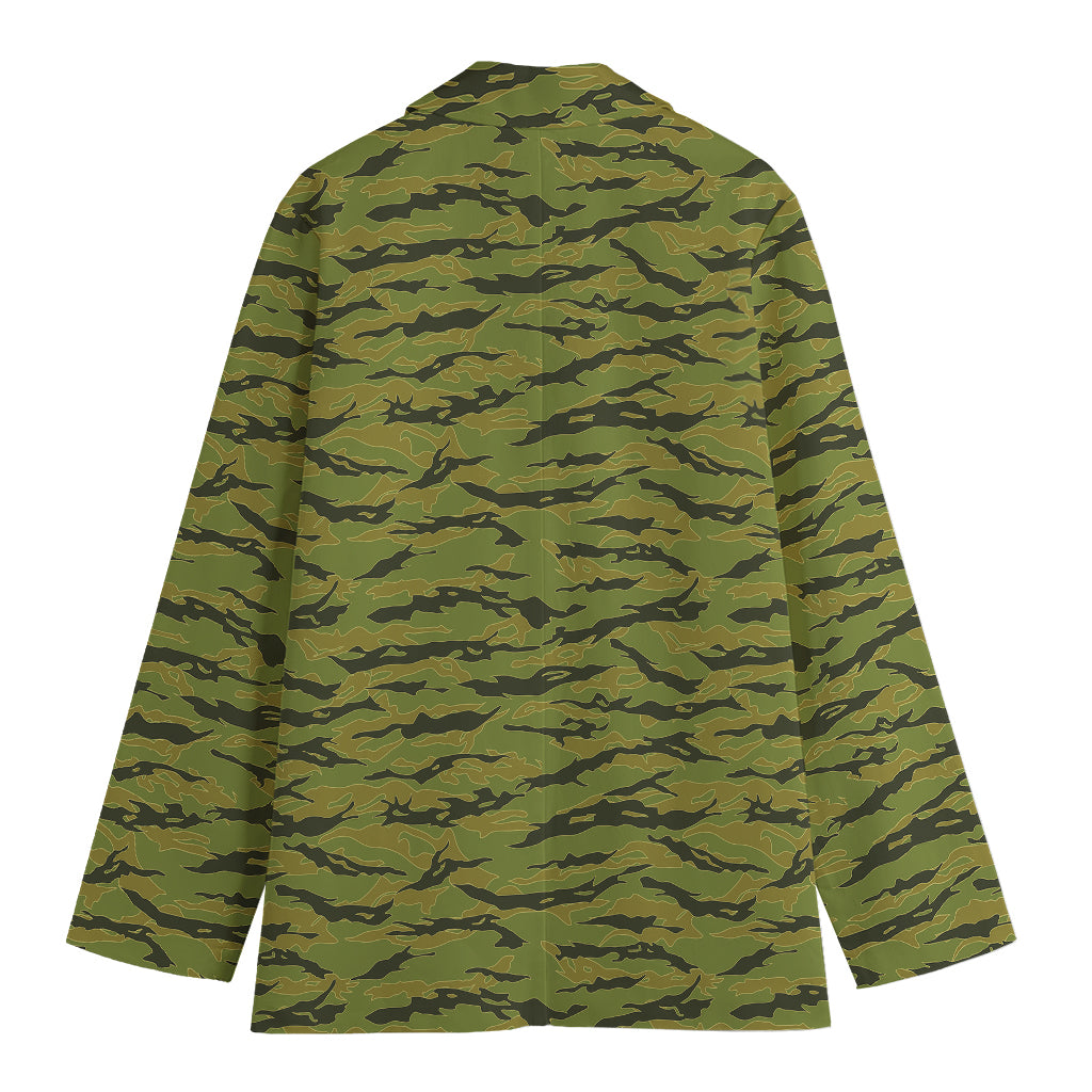 Green Tiger Stripe Camo Pattern Print Women's Blazer