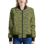 Green Tiger Stripe Camo Pattern Print Women's Bomber Jacket