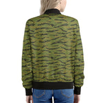 Green Tiger Stripe Camo Pattern Print Women's Bomber Jacket