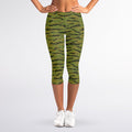 Green Tiger Stripe Camo Pattern Print Women's Capri Leggings