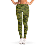 Green Tiger Stripe Camo Pattern Print Women's Leggings