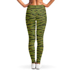 Green Tiger Stripe Camo Pattern Print Women's Leggings