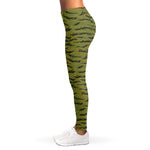 Green Tiger Stripe Camo Pattern Print Women's Leggings
