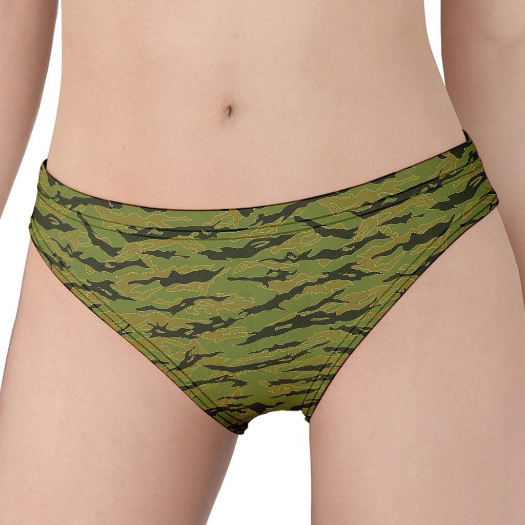 Green Tiger Stripe Camo Pattern Print Women's Panties