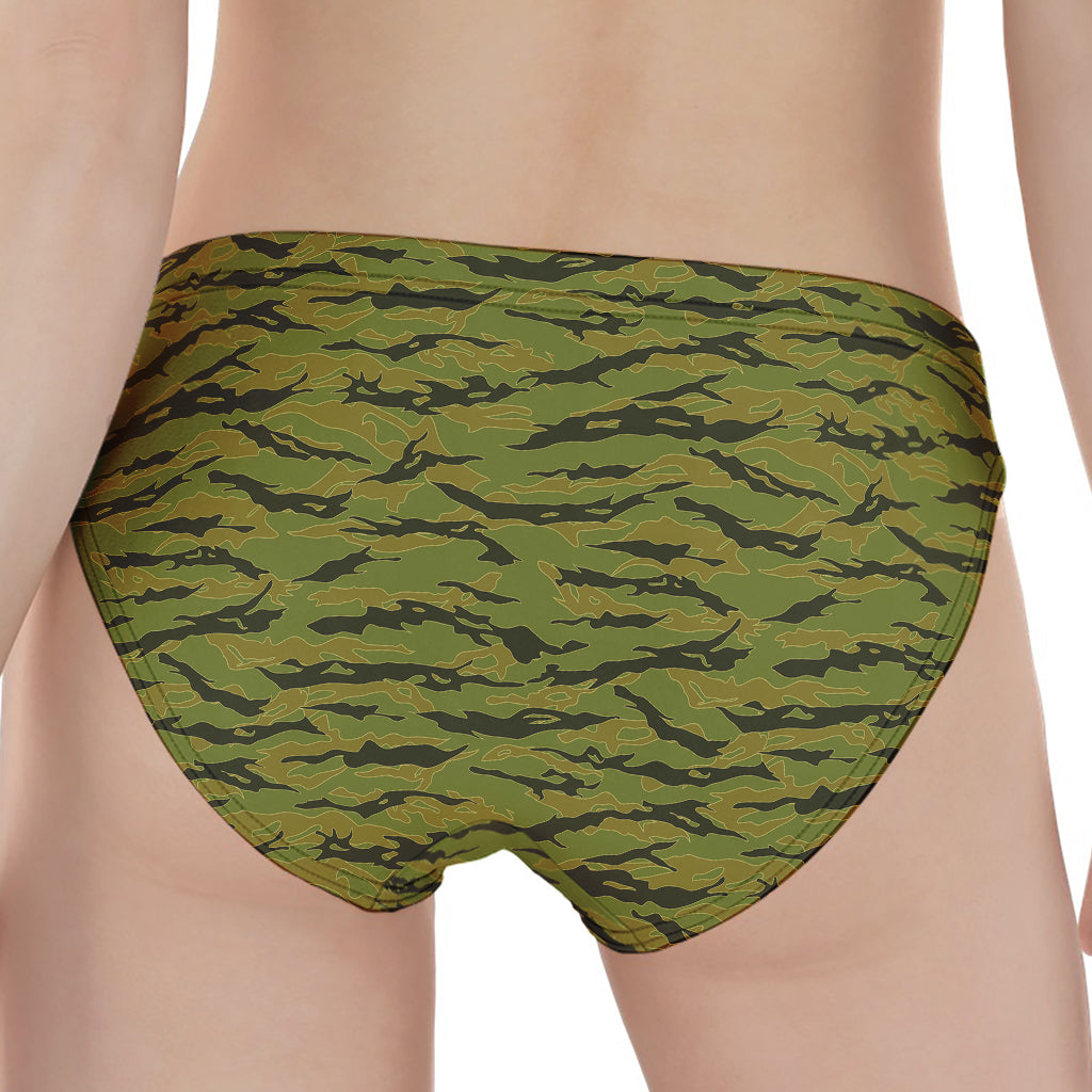 Green Tiger Stripe Camo Pattern Print Women's Panties