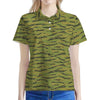 Green Tiger Stripe Camo Pattern Print Women's Polo Shirt