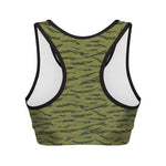 Green Tiger Stripe Camo Pattern Print Women's Sports Bra