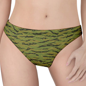 Green Tiger Stripe Camo Pattern Print Women's Thong