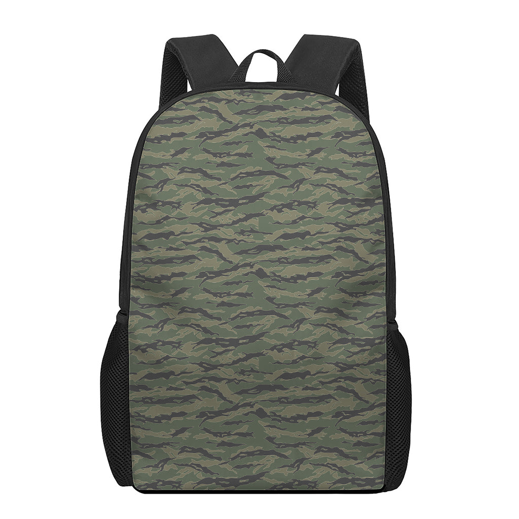 Green Tiger Stripe Camouflage Print 17 Inch Backpack