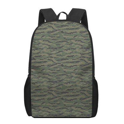 Green Tiger Stripe Camouflage Print 17 Inch Backpack