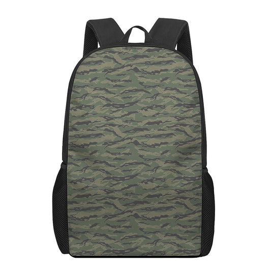 Green Tiger Stripe Camouflage Print 17 Inch Backpack